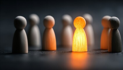 Standing out an illuminated wooden figure among the muted crowd a symbol of individuality with dark