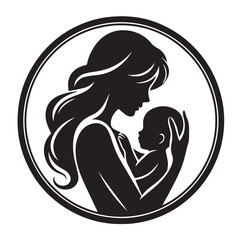 Mother Holding Baby Silhouette | Elegant Circle Vector of Mom and Child