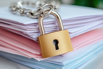 Naklejka premium Lock and Chain Securing Documents Together