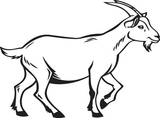 vector illustration of a goat Goat in Black and White Line Art