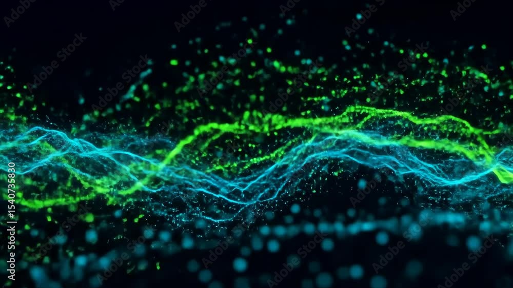 Leinwandbilder Abstract neon flowing waves particles. Digital data stream moves towards the viewer, zoom. Virtual reality technology background for futuristic presentation and display.