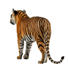 Obraz premium Majestic Tiger Walking Away in Profile isolated on white or transparent background, png. Easy to place on any other background