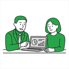 Team Collaboration During Business Meeting – Data Analysis Vector Illustration for Corporate Workflow

