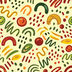 Fun colorful seamless pattern. Creative abstract geometric shape background for children or trendy design with collage shapes. Vector illustration