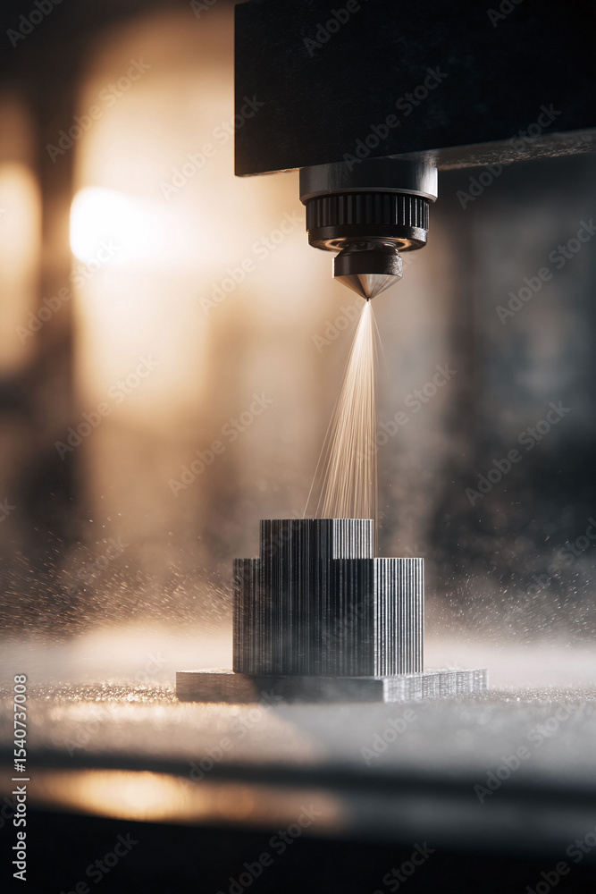 Poster precision engineering in action. a hightech machine meticulously crafts a metal object. showcases in