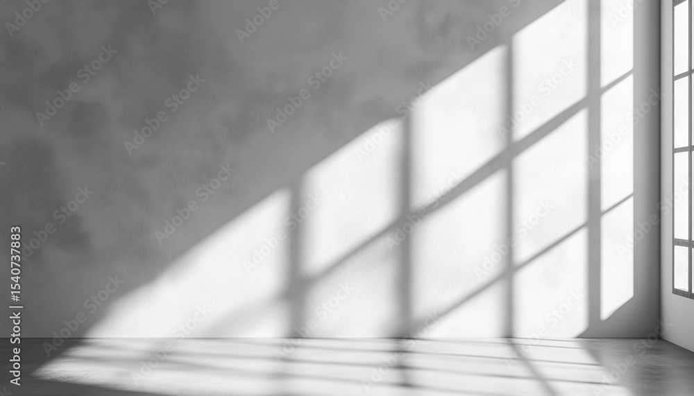 Poster elegant light gray background for product display: shadows and light cast by windows creating beauti