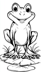 Cartoon Frog with Big Eyes on Lily Pad Illustration