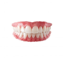 Obraz premium A detailed view of a set of perfectly aligned, white dentures on a clean, isolated background. Ideal for dental care and oral health topics, showcasing aesthetic dentistry.