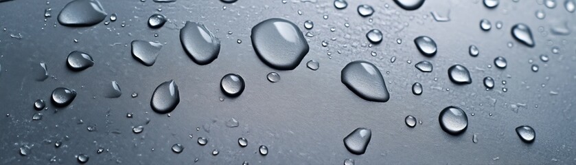 Water Droplets on Gray Surface Macro Photography, Abstract Texture, High-Resolution Image Water droplets, macro photography, texture