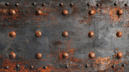 Dark Grey Metal Panel with Orange Rivets and Rust