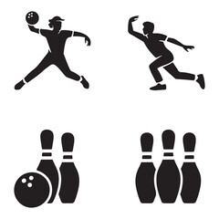 Bowling action, pins, and ball icons