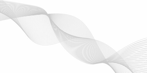 Vector illustration of abstract gray wavy lines on a white background. Smooth curved lines overlapping and creating a flowing ribbon effect.