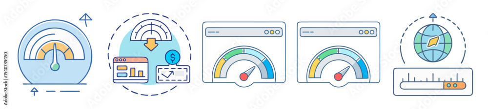 Aufkleber conceptual illustration of dashboard gauges and charts representing progress and performance