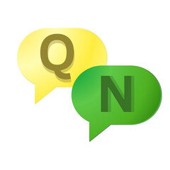Overlapping speech bubbles with q and n letters, question answer section 