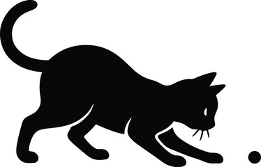 Silhouette cat playing with a ball vector illustration