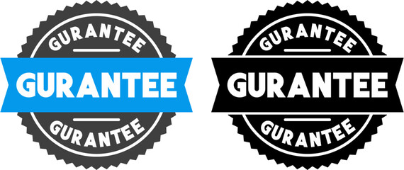 Guarantee Badge Label Set – Round Ribbon Seal Design with Blue and Black Theme for Warranty, Certified Quality, and Trust Approved Product Guarantee
