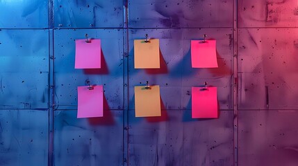 Colorful sticky notes affixed to a metal wall.