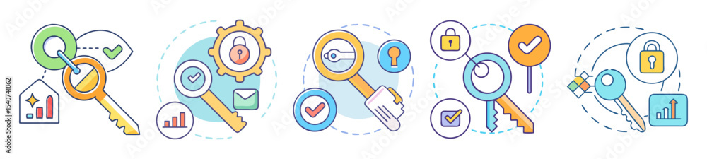 Aufkleber abstract key icon set representing access security and business growth