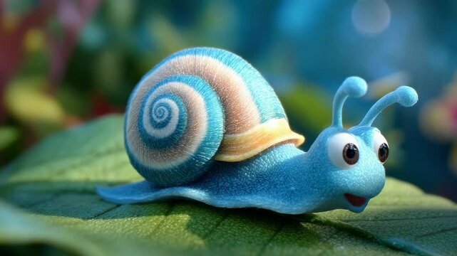 Cartoon snail on leaf