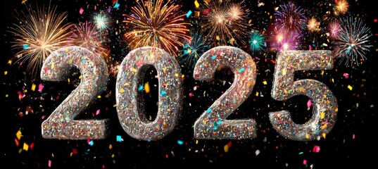 Festive New Year 2025 Celebration with Clay Numbers and Fireworks