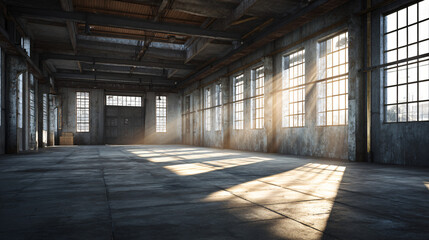 Sunlit Industrial Warehouse Interior