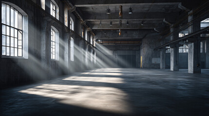 Sunlit Industrial Warehouse Interior