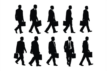 Professional Businessman Walking with Briefcase Silhouette Vector