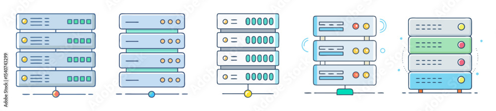 Poster diverse set of servers representing network solutions and data storage