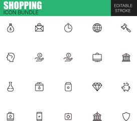 Essential Shopping Icon Set – Flat Vector Graphics for Retail Commerce, Online Shopping, Payment Systems, and Storefronts