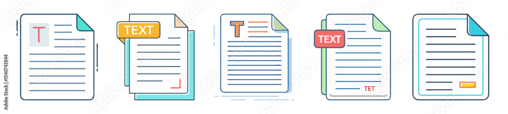 Aufkleber five document icons in a row representing text file formats and documents