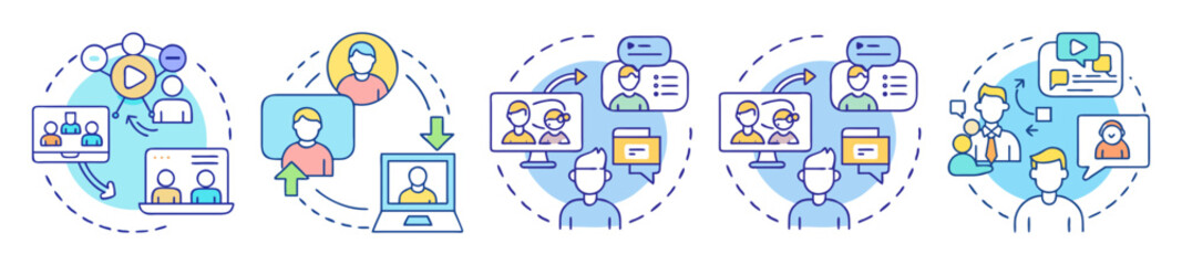 Icon set representing various methods of online communication and collaboration platforms