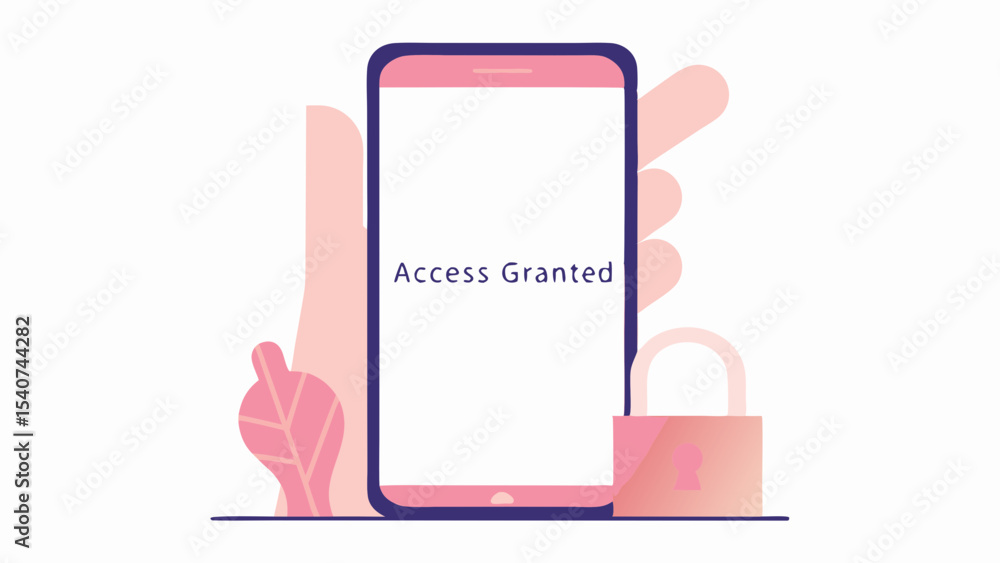 Poster hand holding a smartphone with access granted message and a padlock suggesting security access grant