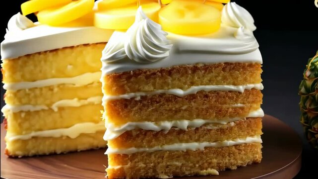 Gourmet pineapple torte with cream.