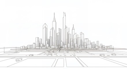 Digital sketch city skyline design