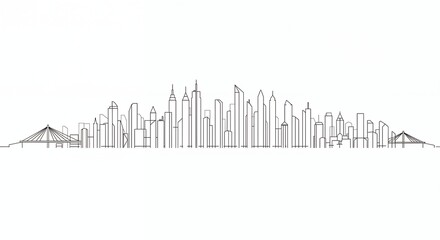 Simple line drawing city skyline