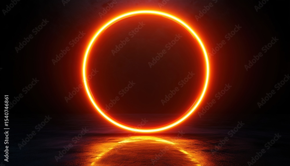 Aufkleber glowing neon round frame with shining effects on dark background. empty techno backdrop with a brigh