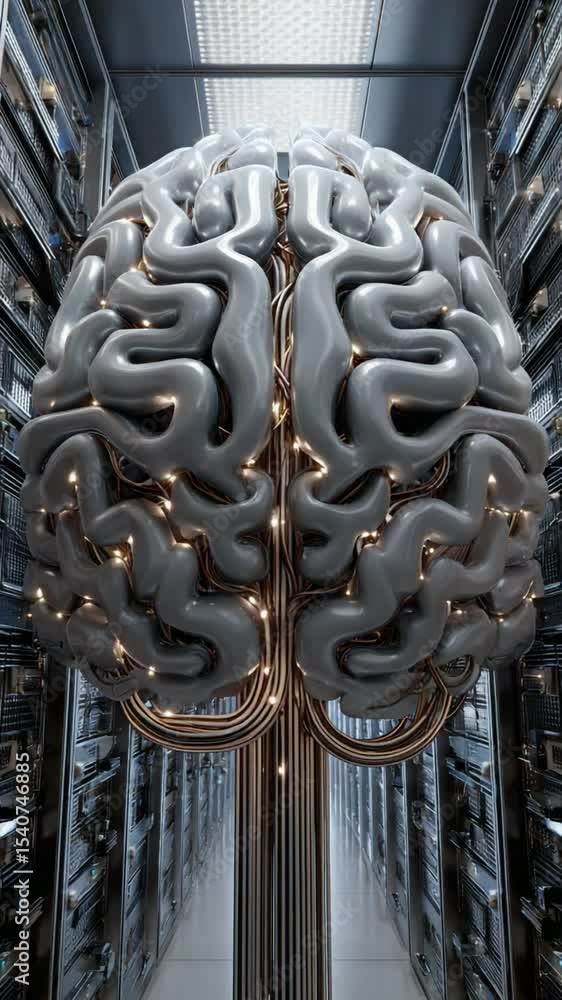 Poster digital brain: an intricately detailed digital representation of a human brain, pulsating with vibra