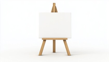 Wooden Easel Featuring Blank Canvas Set Against White Background. Classic Painting Stand For Artistic Creations In Studio Or Home Decor.