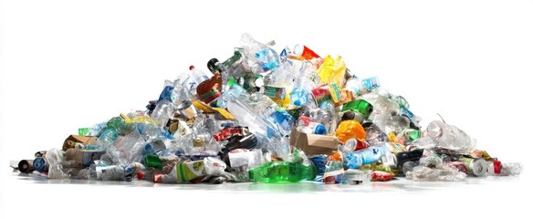 Naklejka premium The mountain of discarded plastics and waste at a recycling location.