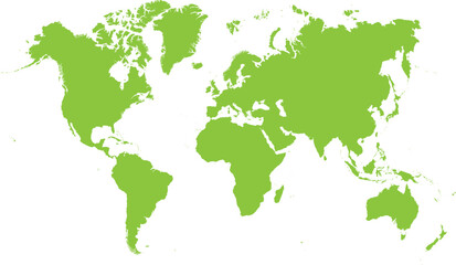Vector World Map – Green Countries on White Background. EPS