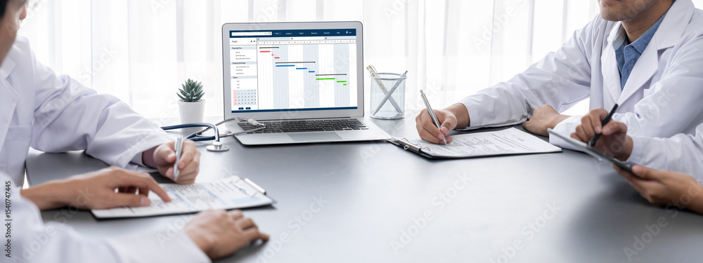 Poster project planning software for brisk business project management on the computer screen showing timel