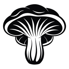 Stylized Mushroom Illustration Black and White Fungus Graphic with Textured Cap and Stem