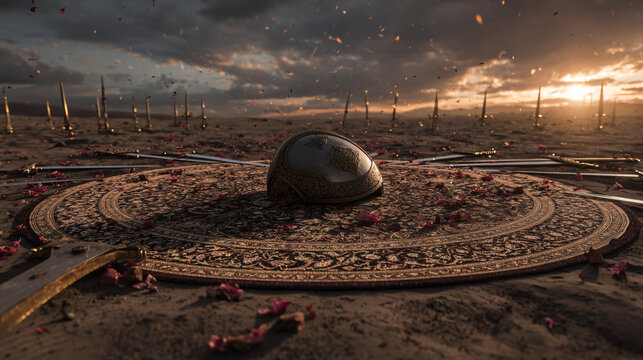 Fototapeta Karbala Inspired Symbolic Battlefield Scene Powerful Visual Narrative Historical Event Depiction Emotional Impactful Artwork Commemorative Art Piece Evocative Imagery of Sacrifice and Bravery 