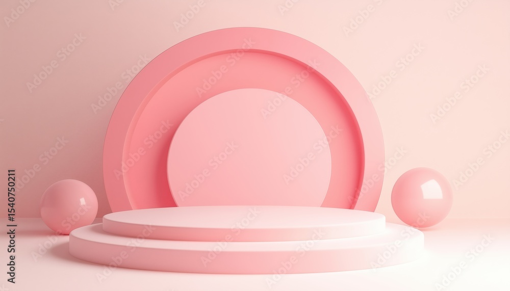 Aufkleber modern ist mockup for podium display or showcase featuring abstract pink geometric shape rendering. 