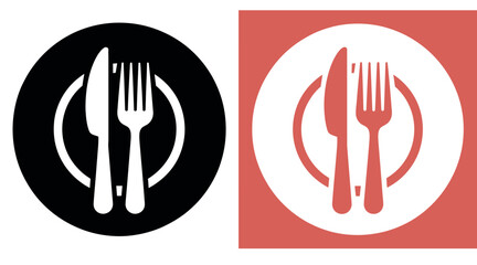 Simple black and red cutlery and plate graphic design