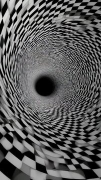 Checkered black white tunnel illusion