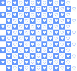 Seamless pattern with blue hearts on white background. Vector illustration.