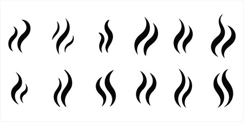 steam smoke set vector silhouette on white background.