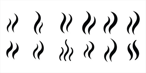 steam smoke set vector silhouette on white background.