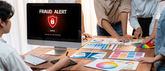 Cyber security software show alert of cyber attack for protection brisk. Danger from virus,...